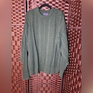 GANT Cable Knit Sweater Mens L Green 100% Cotton Made in USA Crewneck